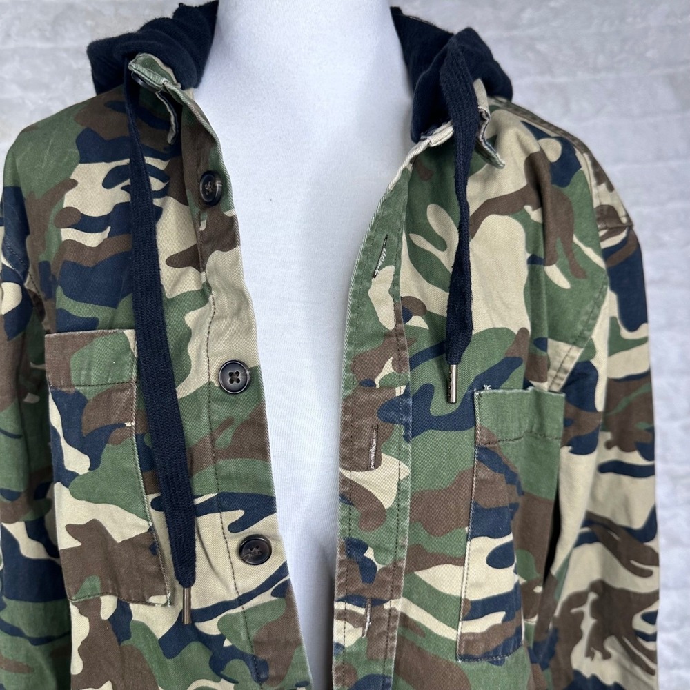 Forever 21 Men Camo Hooded Utility‎ Shirt Jacket Button Down Long Sleeve Size S - Picture 2 of 7